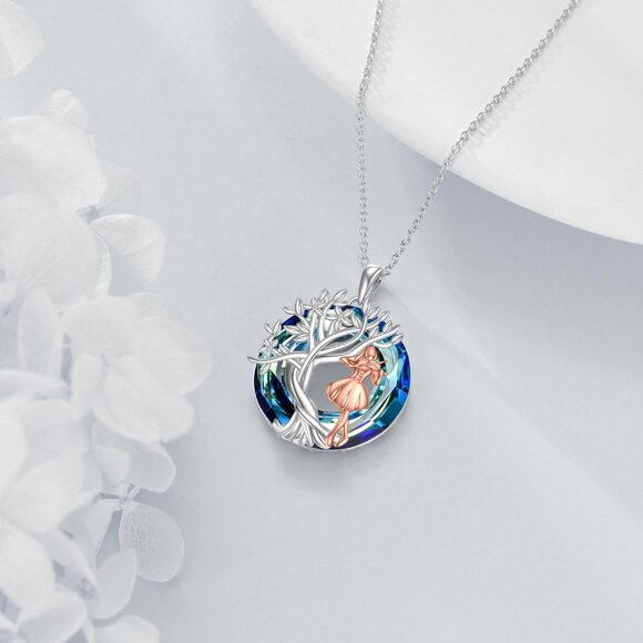 Sterling Silver Tree of Life Necklace with Crystal, 18+2 inch Chain, Gift Box - Picture 3 of 7